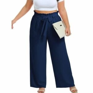 Cueply Womens Pants 3X Dark Blue Wide Leg Pull On Trousers Pockets Plus Size